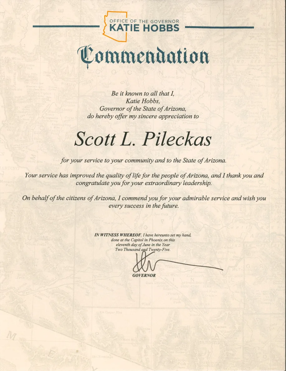Arizona Governor commendation certificate thumbnail